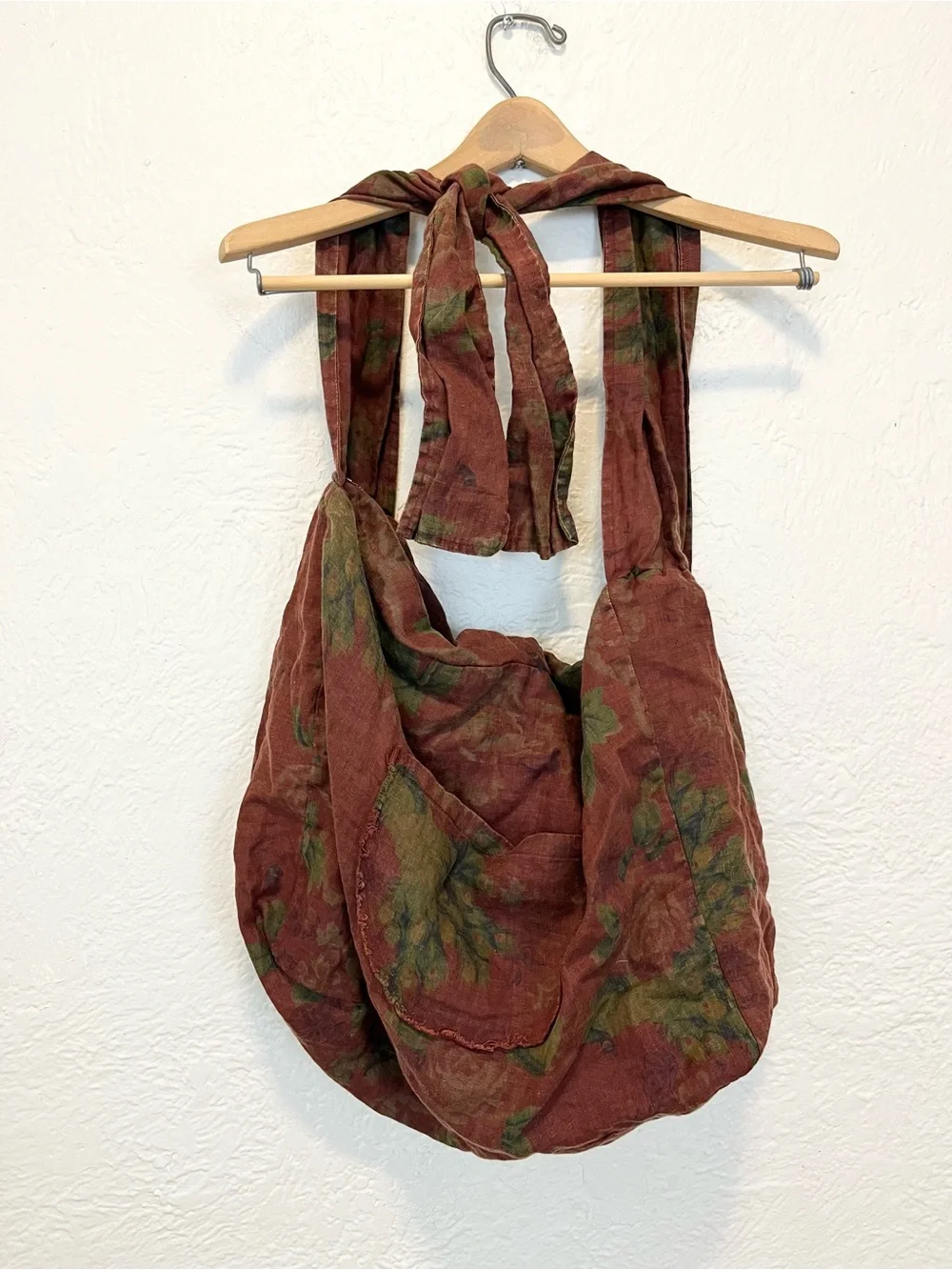 Large Hobo Bag Boho Bohemian Brown Green Floral Farmhouse Peasant